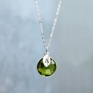 August Birthstone Necklace, Peridot Necklace, 18K Gold or Sterling Silver, Wife Gift, Personalized Round Necklace, Bridesmaid, Mom Gift Sterling Silver Necklace Only