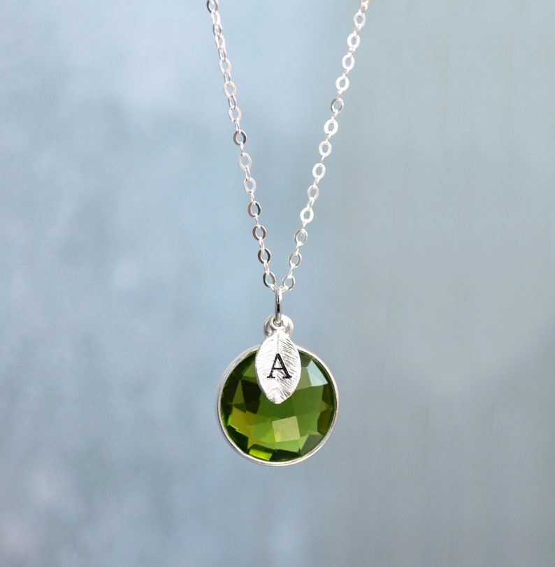 August Birthstone Necklace, Peridot Necklace, 18K Gold or Sterling Silver, Wife Gift, Personalized Round Necklace, Bridesmaid, Mom Gift Sterling Silver Necklace Only