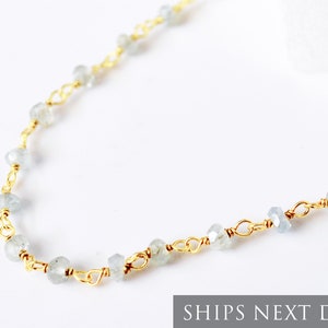 Beaded Aquamarine Necklace, Dainty Aquamarine Choker, March Birthday Gift, March Birthstone Necklace, Handmade Jewelry, Beaded Choker