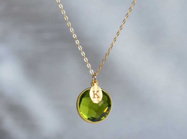 August Birthstone Necklace, Peridot Necklace, 18K Gold or Sterling Silver, Wife Gift, Personalized Round Necklace, Bridesmaid, Mom Gift 14K Gold Filled Necklace Only