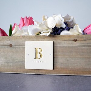 Natural Pine Wood with Painted Initials - Personalized Wedding Gift - Wedding Centerpiece Planter Box image 2