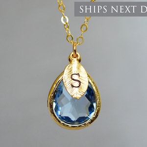 Personalized Blue Topaz Necklace, December Birthstone Necklace, Teardrop Bridesmaid Necklace, Custom Initial Necklace, Birthday Gift for Her