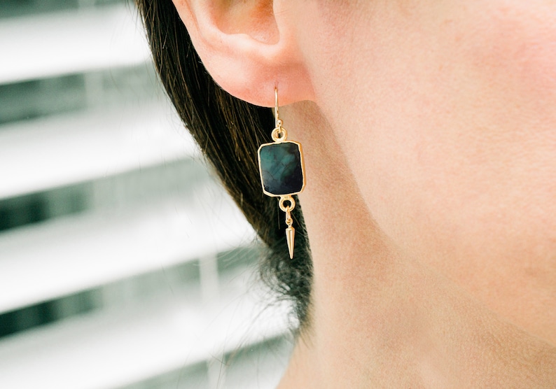 Natural Emerald Earrings, Gift for Her, Emerald Jewelry Set, Handmade Jewelry, Gemstone Dangle Earrings, Raw Emerald Pendant image 4