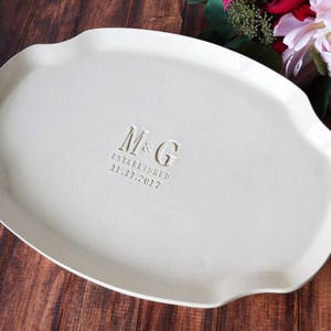 Wedding Gift, Engagement Gift, Anniversary Gift or Signature Guestbook Platter Personalized with Initials and Date image 3