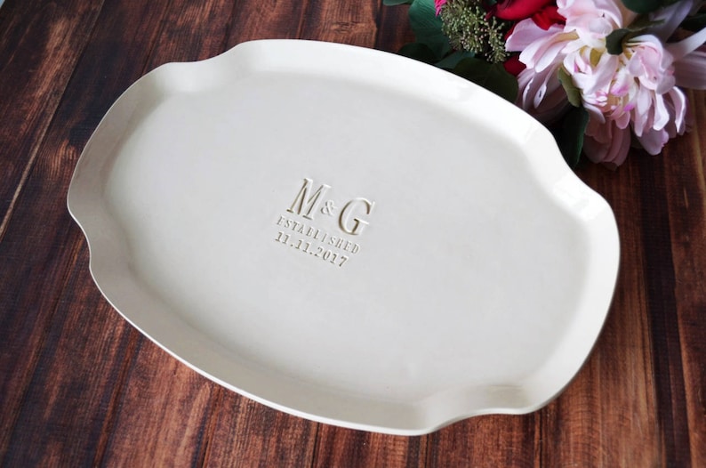 Wedding Gift, Engagement Gift, Anniversary Gift or Signature Guestbook Platter Personalized with Initials and Date image 3