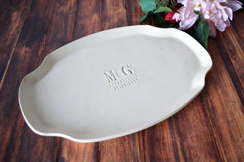 Wedding Gift, Engagement Gift, Anniversary Gift or Signature Guestbook Platter Personalized with Initials and Date image 2