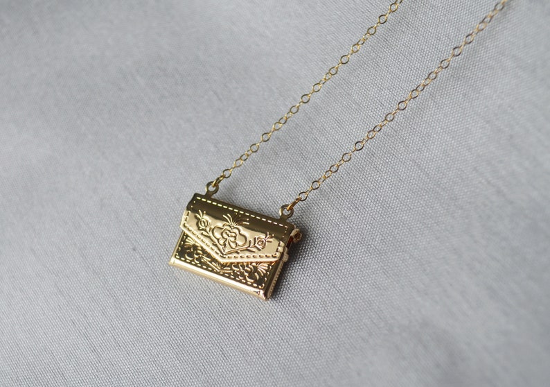 Envelope Locket Necklace, Letter Locket, Gift for Her, Gift for Mom, Mom Necklace, Gold Locket image 4