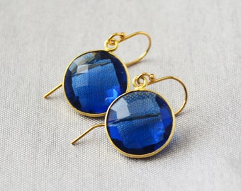September Birthstone Sapphire Earrings, Blue, Round, Sterling Silver or 14K Gold Fill