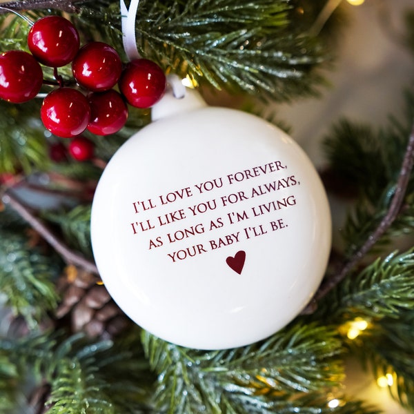 Ceramic Christmas Ornament for Mom or Grandma, New Mom Gift  - "Your Baby I'll Be" - Bulb Button Ornament