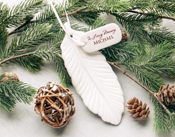 Personalized Sympathy Feather Ornament - In Loving Memory, Memorial Gift for loss of a loved one