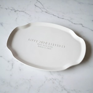 Personalized Ceramic Platter, Handmade Milestone Birthday Gift, Custom Name Date (~16x11")