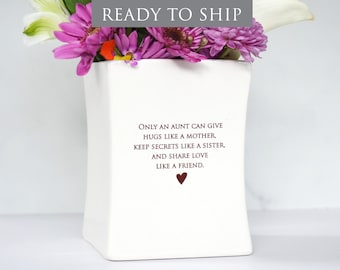 Aunt Christmas Gift, Aunt Holiday Gift - Unique Aunt Gift - READY TO SHIP  - Square Vase