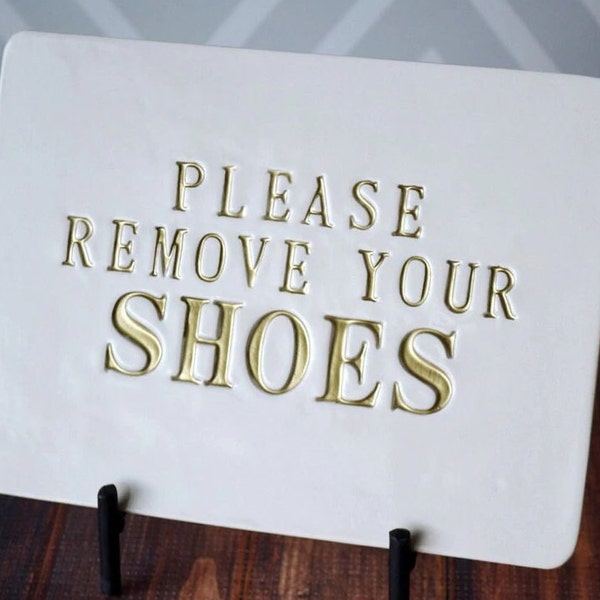 Ceramic 'Please Remove Your Shoes' Sign with Metal Stand