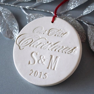 Personalized Our First Christmas Ornament with Initials & Year Gifts for Couples, Custom Christmas Ornament, Holiday Gift image 3