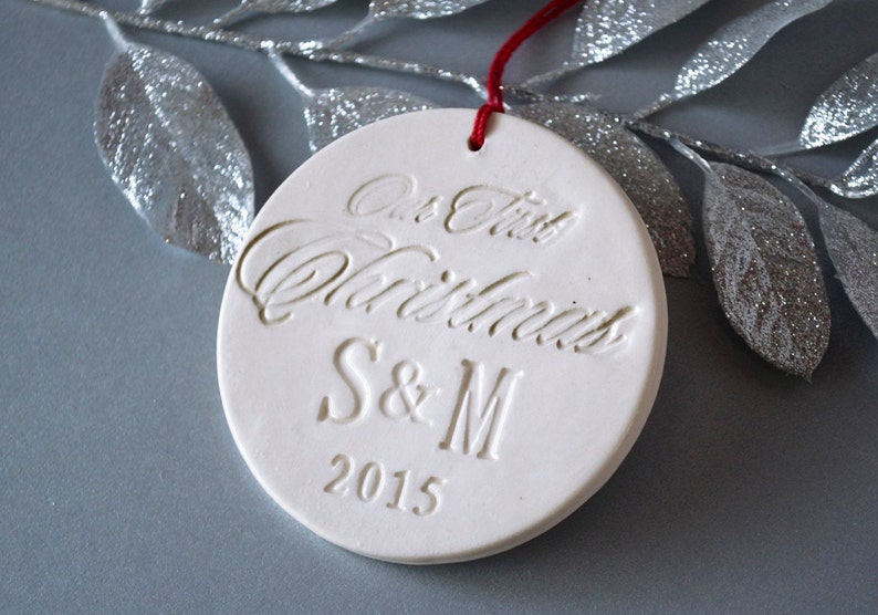 Personalized Our First Christmas Ornament with Initials & Year Gifts for Couples, Custom Christmas Ornament, Holiday Gift image 3