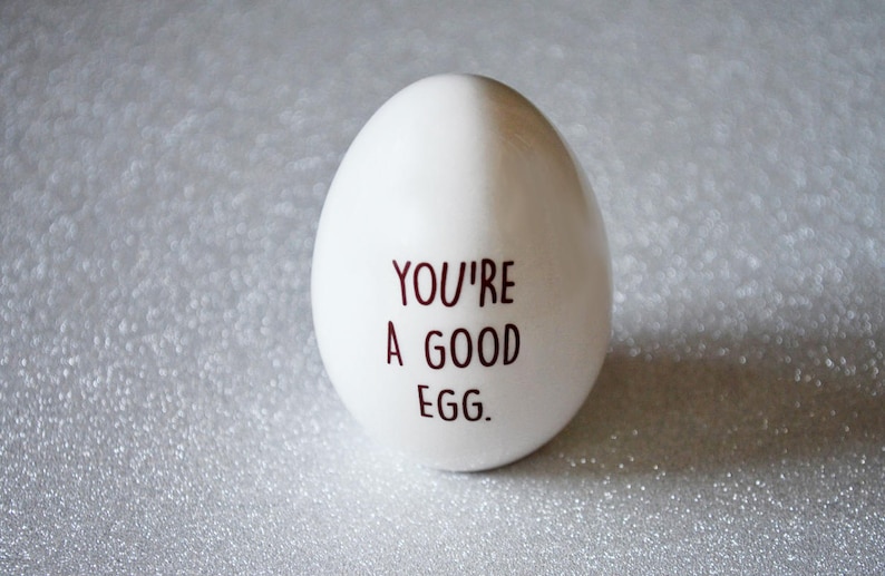 This Easter egg would be a unique Easter gift for any friend, family, co-worker or loved one. Can be used as an adorable easter basket stuffer. The front says 'You're a Good Egg' and the back says 'Thanks for being my friend'