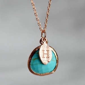 Collar de piedra de nacimiento de diciembre, collar turquesa, collar de dama de honor, collar de piedra de nacimiento turquesa, collar inicial personalizado, regalo para ella