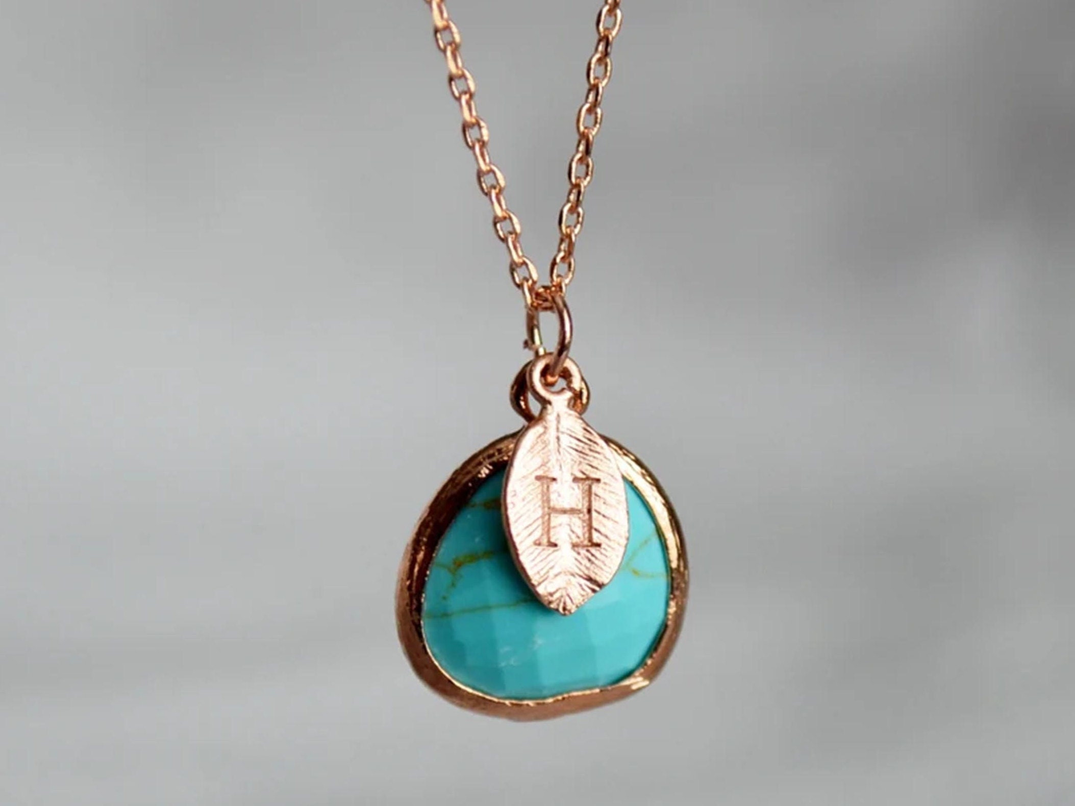 December Birthstone Necklace, Turquoise Necklace, Bridesmaid Necklace, Turquoise Birthstone Necklace, Custom Initial Necklace, Gift for Her