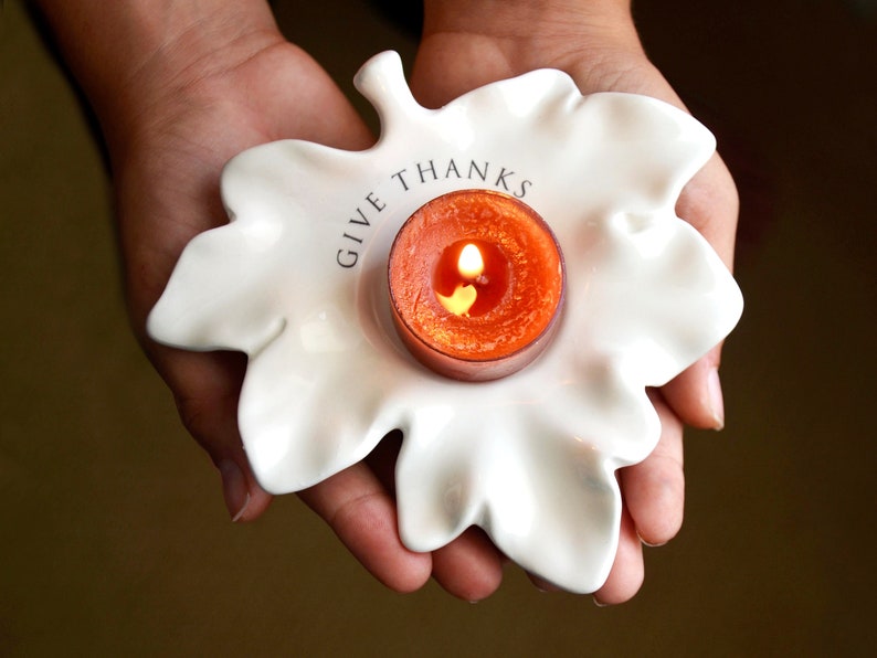 Give Thanks Hostess Gift, Leaf Candle Votive, Fall Decor, Thanksgiving Hostess Gift, Host Gift READY TO SHIP 画像 2