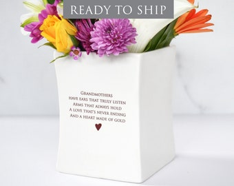 Mother's Day Gift for Grandmother, Grandma Gift- READY TO SHIP - Square Vase