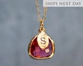 Personalized Ruby Necklace, Bridesmaid Necklace, July Birthstone Necklace, Custom Initial Necklace, Birthday Gift for Her, Ruby Jewelry