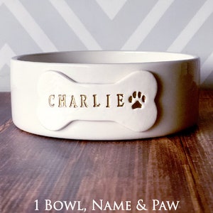 Personalized Dog Bowl, Dog Dish, Dog Bowl with Name, Custom Dog Bowl, Dog Gift, Puppy Gift, Pet Gift Small/Medium Size Ceramic 1 Bowl, Name & Paw