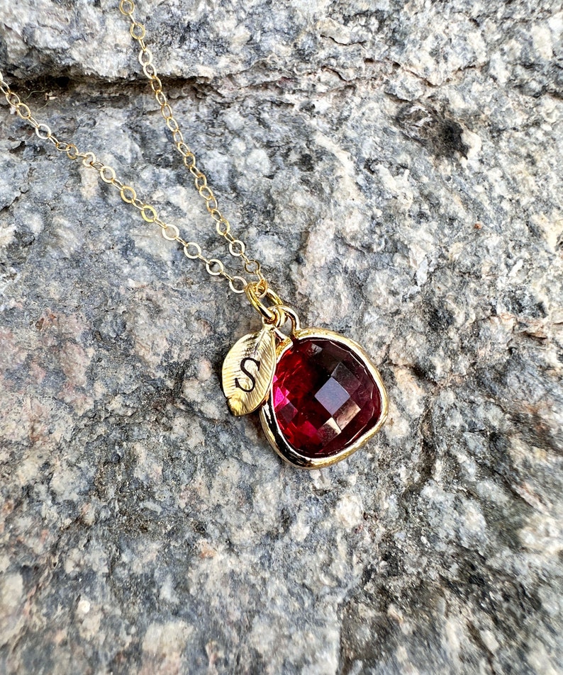 Personalized Ruby Necklace, Bridesmaid Necklace, July Birthstone Necklace, Custom Initial Necklace, Birthday Gift for Her, Ruby Jewelry image 3