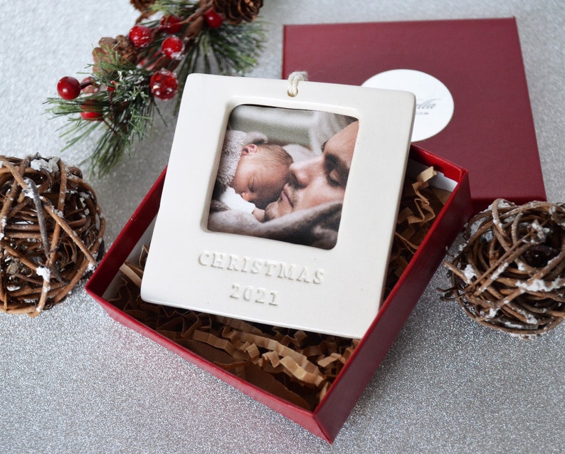 First Christmas Ornament 2024 READY TO SHIP Square Picture Frame Ornament, Family Ornament, Baby or Child Ornament, Wedding Ornament image 4