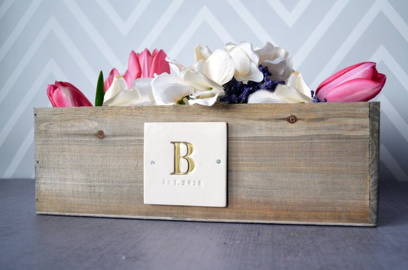 PERSONALIZED Wedding Gift Planter or Wedding Centerpiece Planter Box Natural Wood image 1