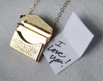 Envelope Locket Necklace, Letter Locket, Gift for Her, Gift for Mom, Mom Necklace, Gold Locket