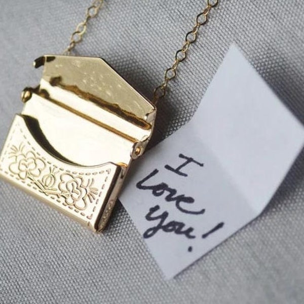 Envelope Locket Necklace, Letter Locket, Gift for Her, Gift for Mom, Mom Necklace, Gold Locket