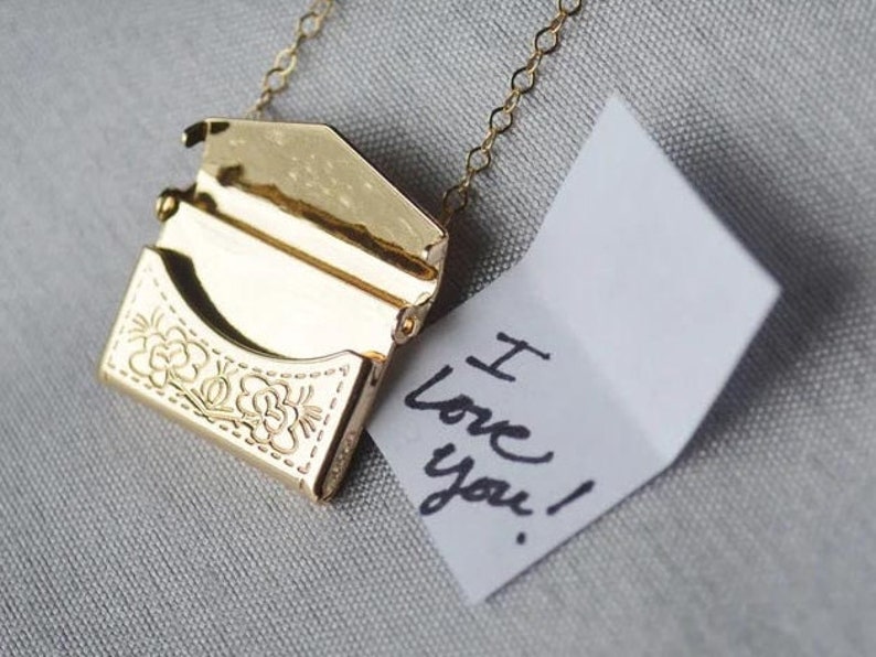 Envelope Locket Necklace, Letter Locket, Gift for Her, Gift for Mom, Mom Necklace, Gold Locket image 1