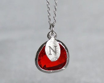 Personalized Garnet Necklace, January Birthstone, Bridesmaid Gift, Custom Initial Charm, For Her, Garnet Jewelry