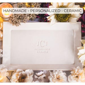 Wedding Gift, Handmade Rectangular Ceramic Platter Personalized with Monogram and Date - Engagement Gift or Signature Guestbook Platter