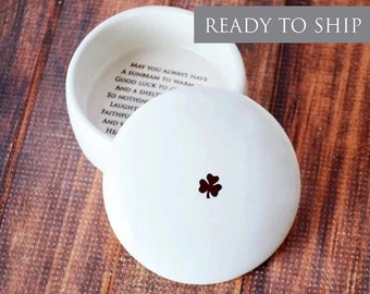 Baptism Gift, First Communion Gift or Confirmation Gift, Religious Gift - READY TO SHIP - With Irish Blessing - Round Keepsake Box