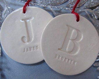Set of 2 Customized Christmas Ornaments with Initial and Names - Personalized Christmas Gift, Custom Ornaments