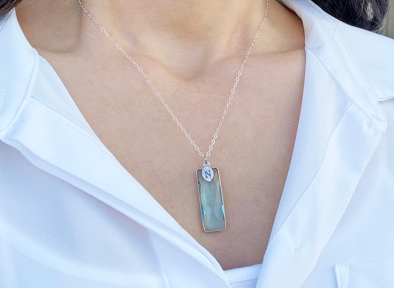 Aquamarine Rectangle Necklace, March Birthstone Necklace, Sterling Silver or 18K Gold, Personalized Necklace, Bridesmaid Gift, Mom Necklace image 5