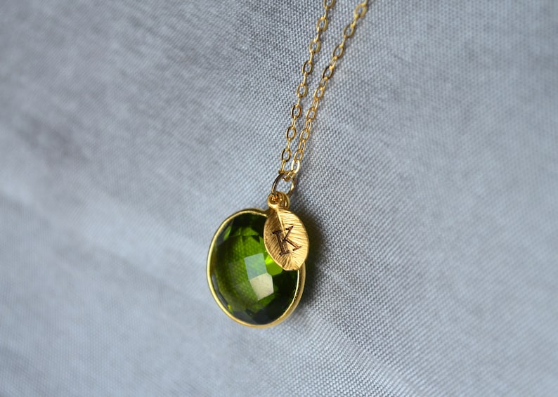 August Birthstone Necklace, Peridot Necklace, 18K Gold or Sterling Silver, Wife Gift, Personalized Round Necklace, Bridesmaid, Mom Gift image 4