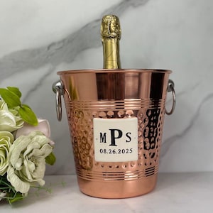 Hammered Copper Wine or Ice Bucket with Painted Initials | Personalized Wedding or Anniversary Gift