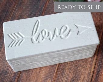 Gift for Wife, Anniversary Gift, Gift To Bride from Groom, Anniversary Present - Love Box - READY TO SHIP - Ceramic Wood Grain Keepsake Box