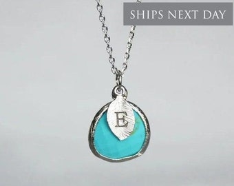 Turquoise Necklace, December Birthstone Necklace, Bridesmaid Necklace, Turquoise Birthstone Necklace, Custom Initial Necklace, Gift for Her