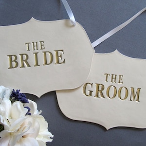 Large The Bride & The Groom Wedding Sign Set to Hang on Chair, Wedding Decorations and Photo Prop READY TO SHIP image 1