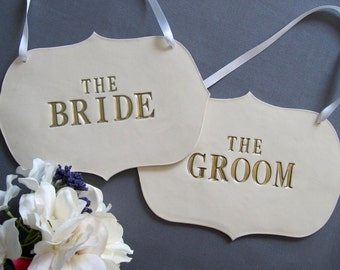 Large The Bride & The Groom Wedding Sign Set to Hang on Chair, Wedding Decorations and Photo Prop - READY TO SHIP