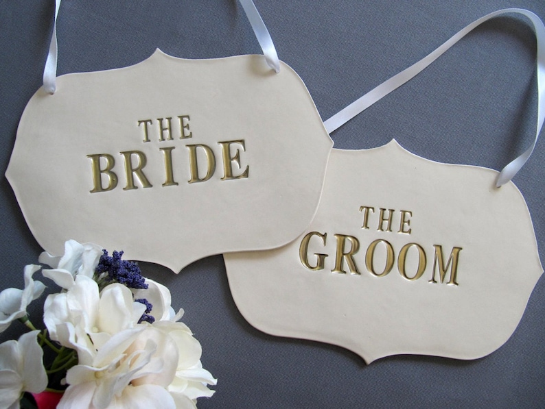 Large The Bride & The Groom Wedding Sign Set to Hang on Chair, Wedding Decorations and Photo Prop READY TO SHIP image 1