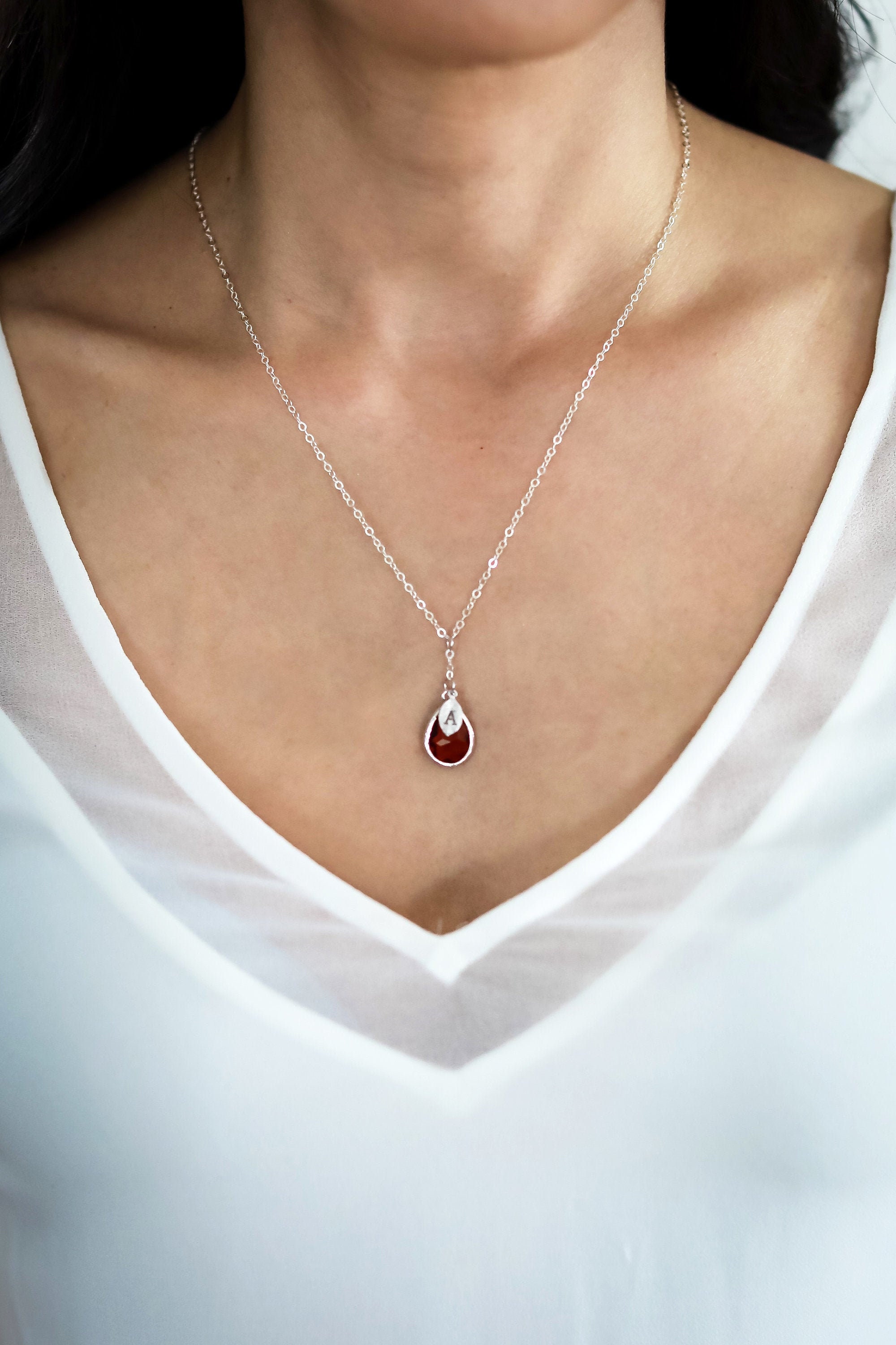 July Ruby Birthstone Necklace 
