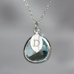 Collar de piedra de nacimiento de marzo, collar de aguamarina personalizado, collar de dama de honor, collar inicial personalizado, regalo para ella, joyería de aguamarina