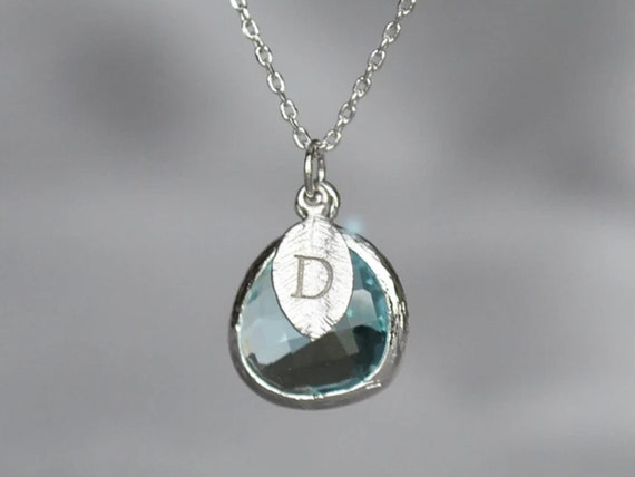 March Birthstone Necklace Personalized Aquamarine Necklace