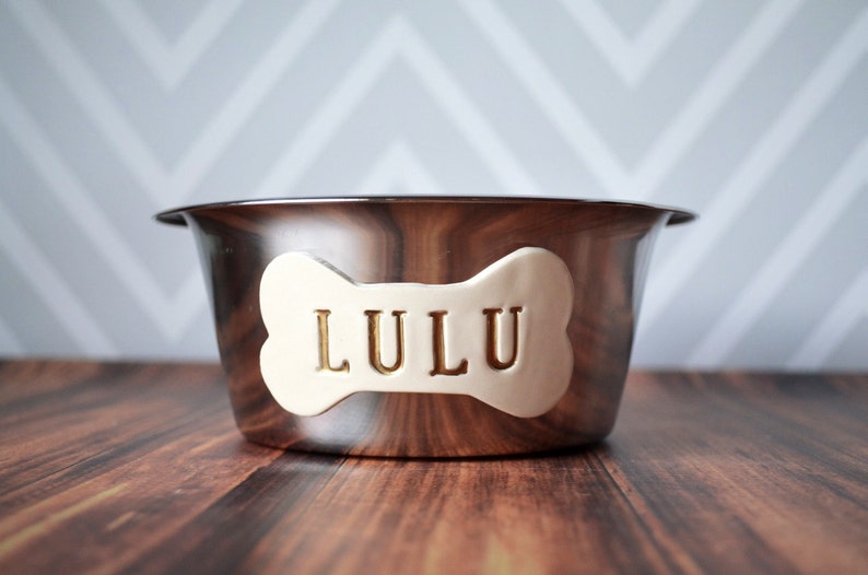 Personalized Set of Medium Sized Dog Bowls, Dog Gift, Puppy Gift, Dog Bowl with Name - Stainless Steel Dog Bowls - Medium Size image 1