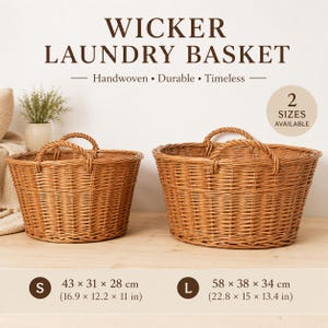 Woven Wicker Laundry Basket, Country Rustic Tote Storage Bag