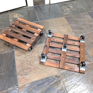 2 Pack Heavy Duty Rolling Plant Stand with Locking Wheels, 12 Inch Wooden Plant Caddy for Large Pots, Square Plant Dolly for up to 264 lbs